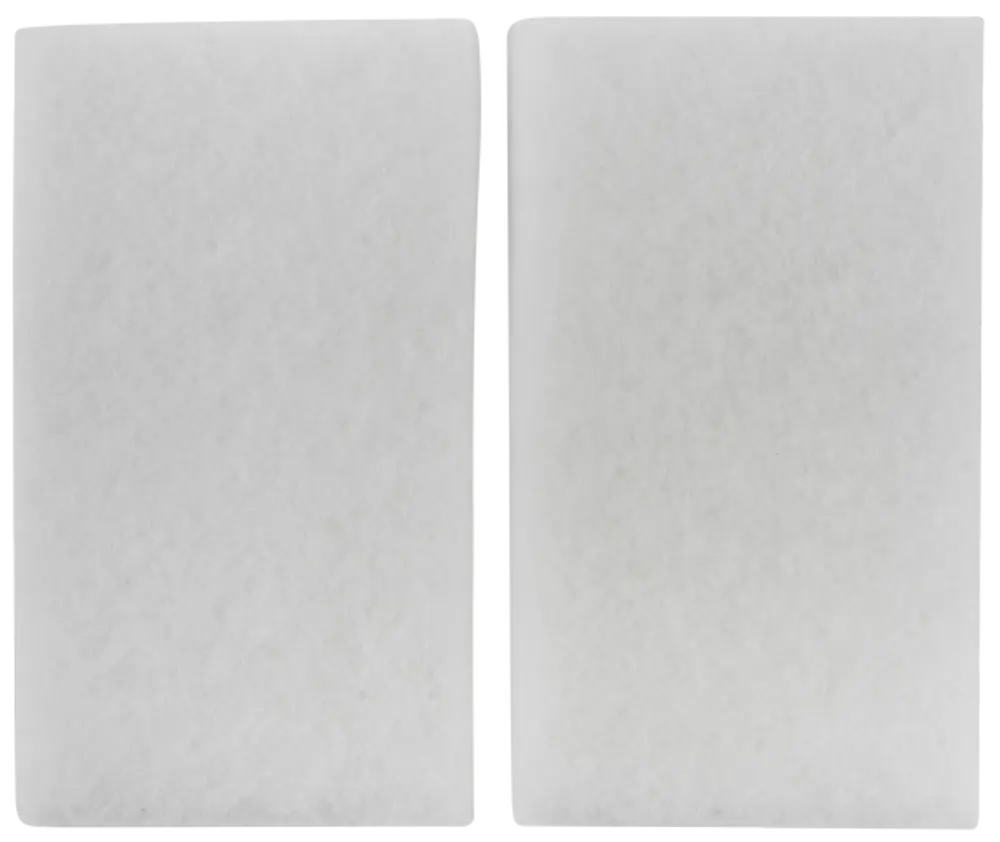 Zwei gleichmäßige, rechteckige Filter aus weißem Material, präsentiert nebeneinander, von der Marke Wolf.